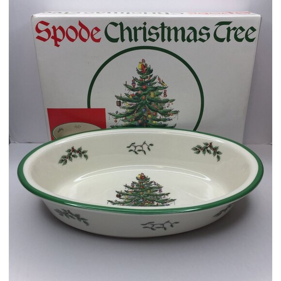 Vintage Spode Christmas Tree Porcelain China Oval Vegetable Baker Dish With Box - Picture 1 of 15